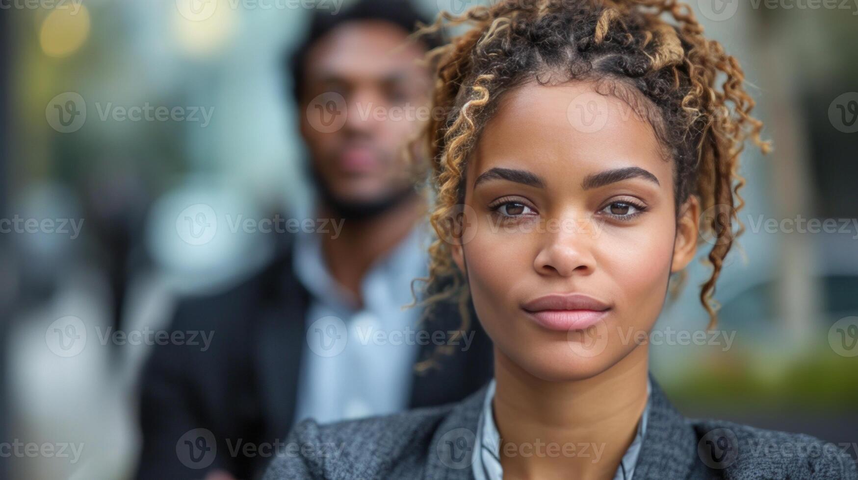 ai generiert schwarz Frauen Profis im Geschäft mit ein Mann im Hintergrund foto