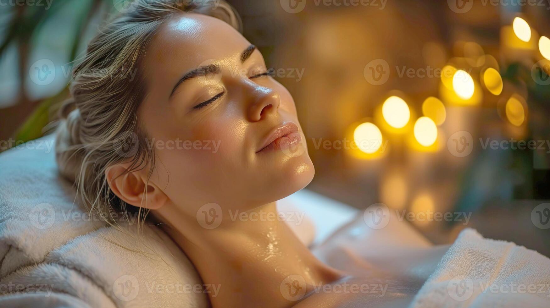 ai generiert Spa Gelassenheit entspannt Frau genießen ein zurück Massage foto