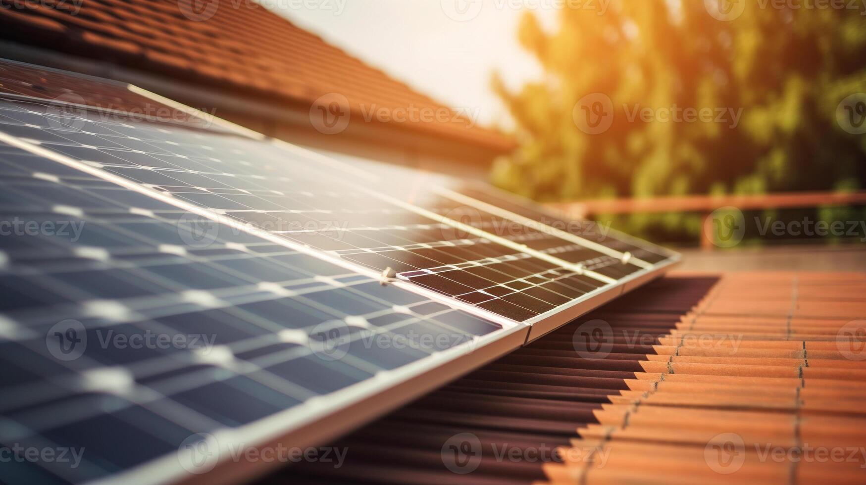 ai generiert Solar- Panel auf Dach. Alternative Energie Konzept foto