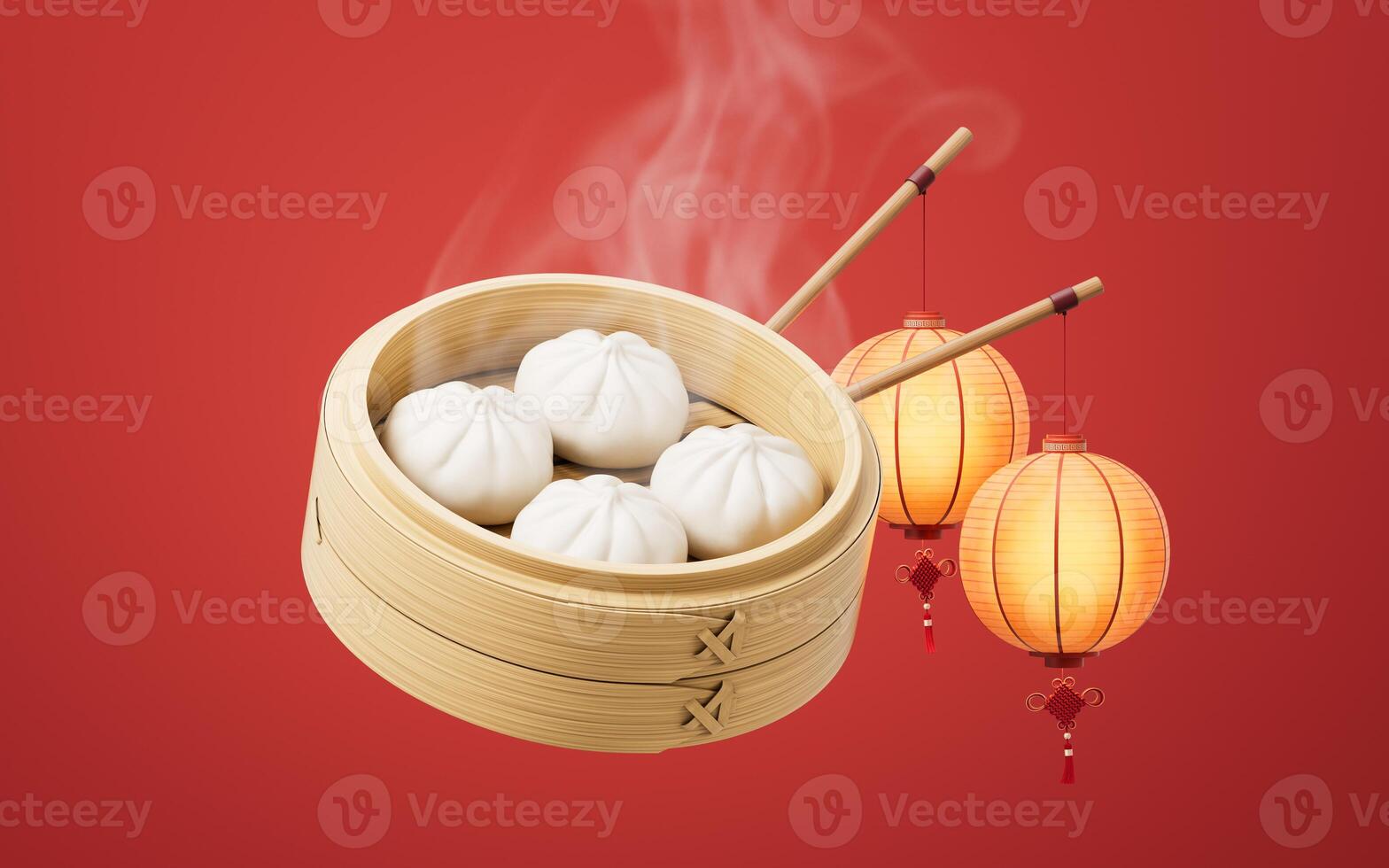 Chinesisch Essen baozi im Essen Dampfer, 3d Wiedergabe. foto