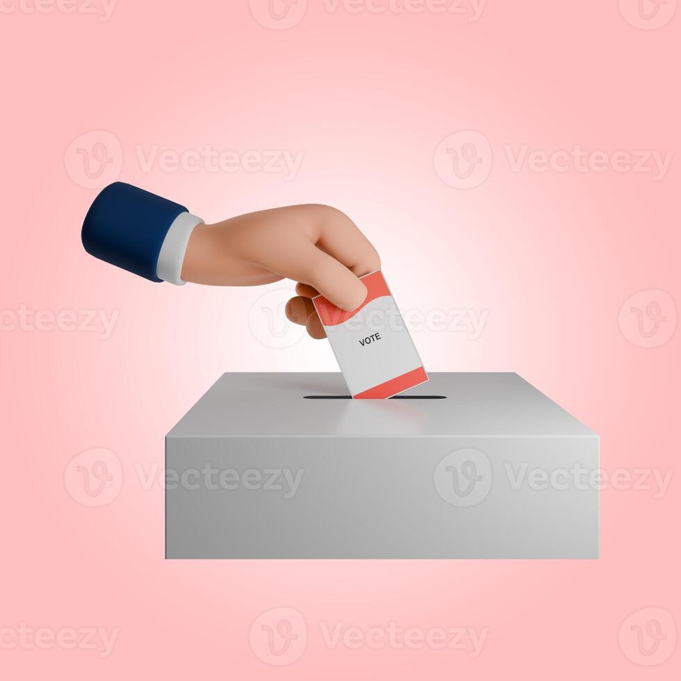 3d machen von Hand Symbol halten Wählen Papiere zum Allgemeines Wahlen oder halb zum das Präsident und Regierung von Indonesien. das Abstimmung Papier geht in das Abstimmung Box foto
