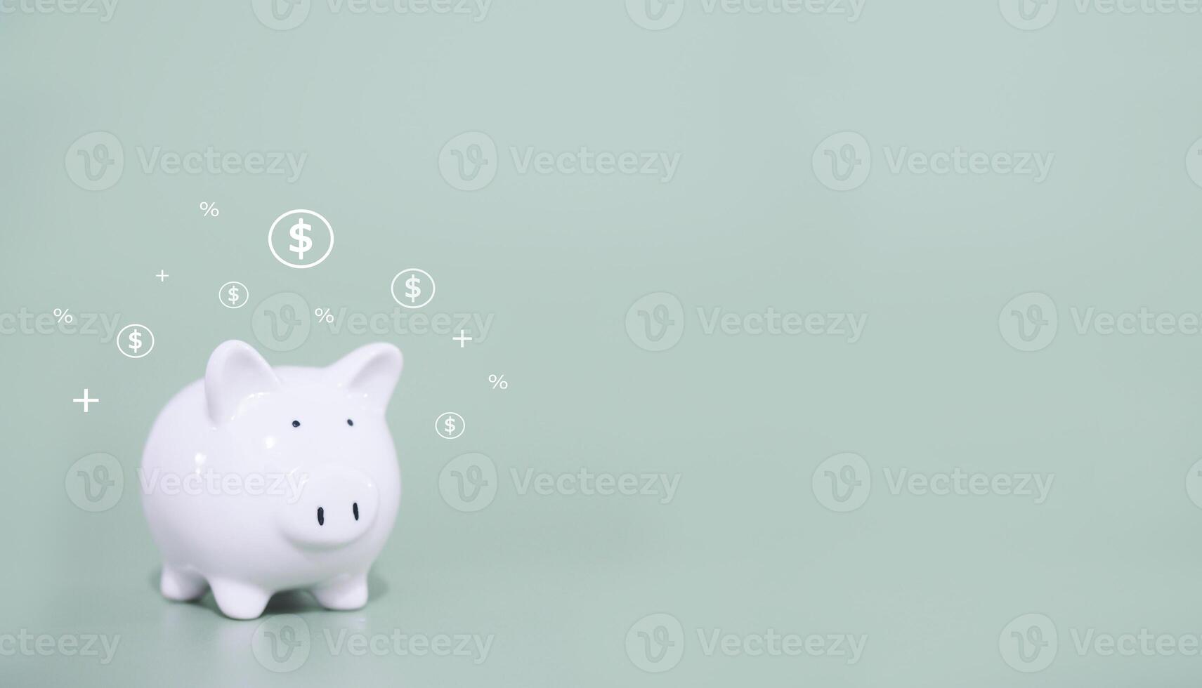 Schweinchen Bank mit Dollar Münze, Plus Zeichen und Prozentsatz Symbole. das Konzept von Speichern Geld, finanziell, Investition und Geschäft wachsend. foto