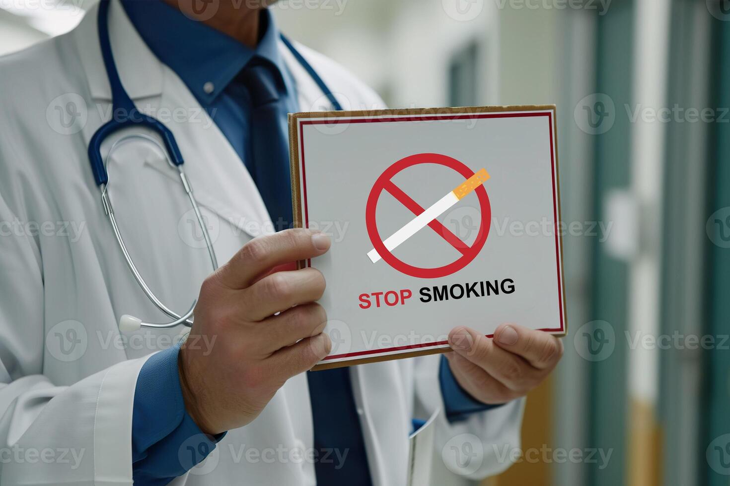 ai generiert ein Arzt halten ein Papier von halt Rauchen unterzeichnen. Welt Nein Tabak Tag Konzept. generativ ai. foto