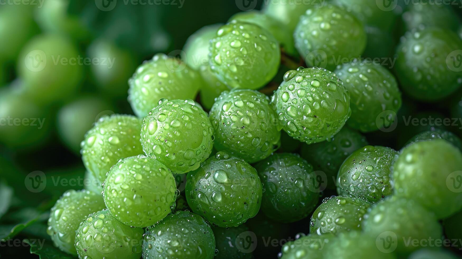 ai generiert ein Cluster von frisch Grün Trauben, ein künstlerisch Anordnung zum ästhetisch appellieren. Trauben Hintergrund. foto