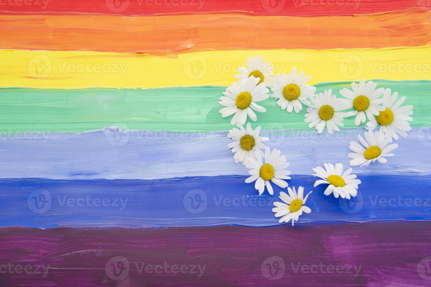 Flagge im das Farben von das Regenbogen, wie Unterstützung zum das Minderheit Gemeinschaft ist gemalt mit Farben beiläufig, lgbtq Stolz, Urlaub foto