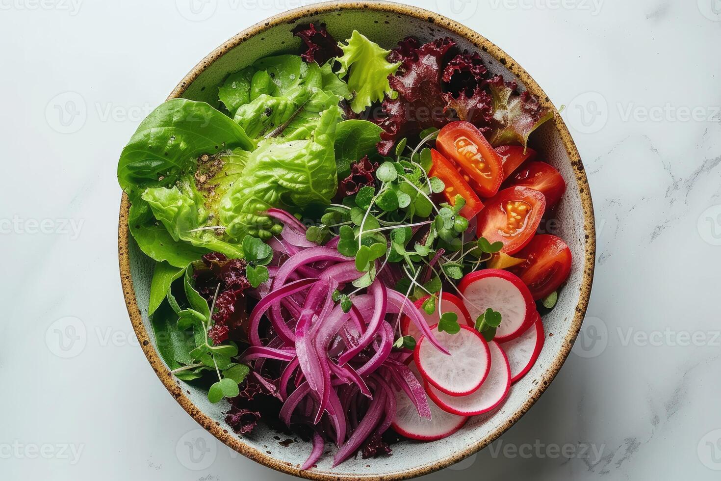 ai generiert gemischt Gemüse Salat isoliert Küche Tabelle Fachmann Werbung Essen Fotografie foto