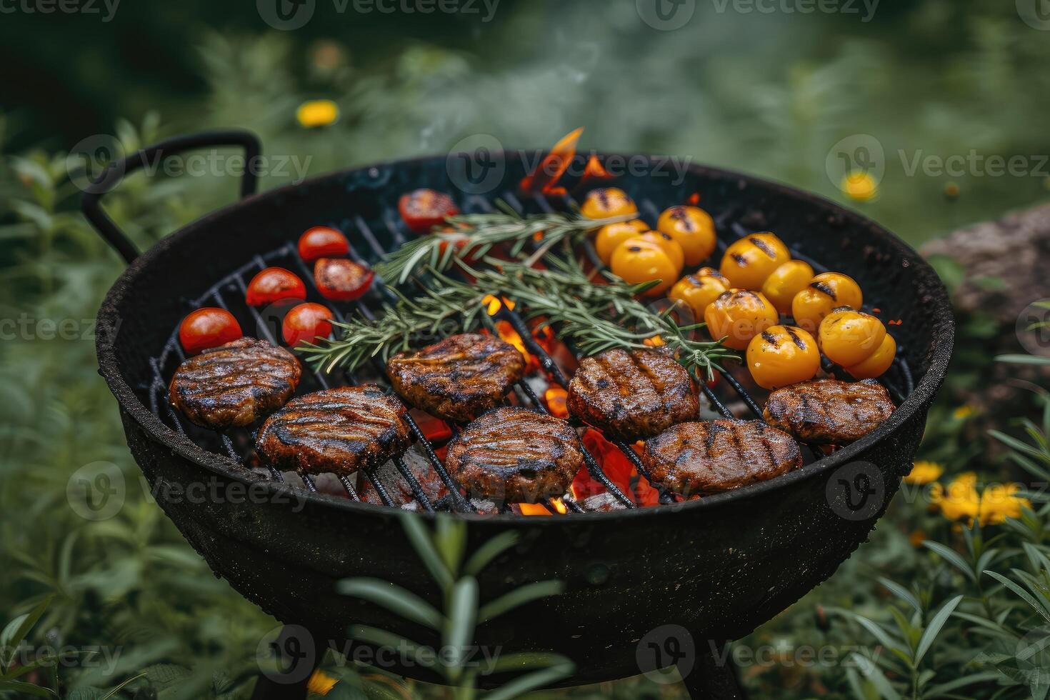 ai generiert köstlich gegrillt Fleisch mit Gemüse Fachmann Werbung Essen Fotografie foto