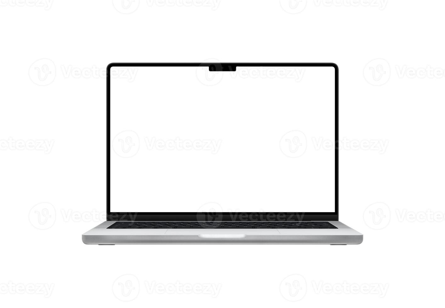 modern Laptop mit ein Einkerbung Anzeige, mit ein eingebaut Kamera. isoliert Bildschirm und Hintergrund zum anpassbar Modelle, präsentieren zeitgenössisch Technologie und Design Innovation foto