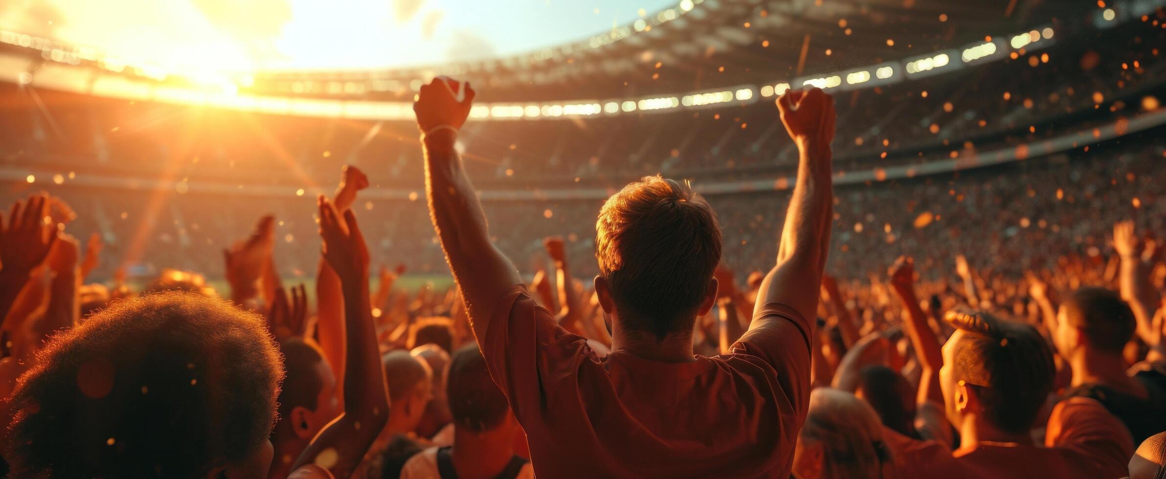 ai generiert Menschen Jubel beim ein Fußball Stadion foto