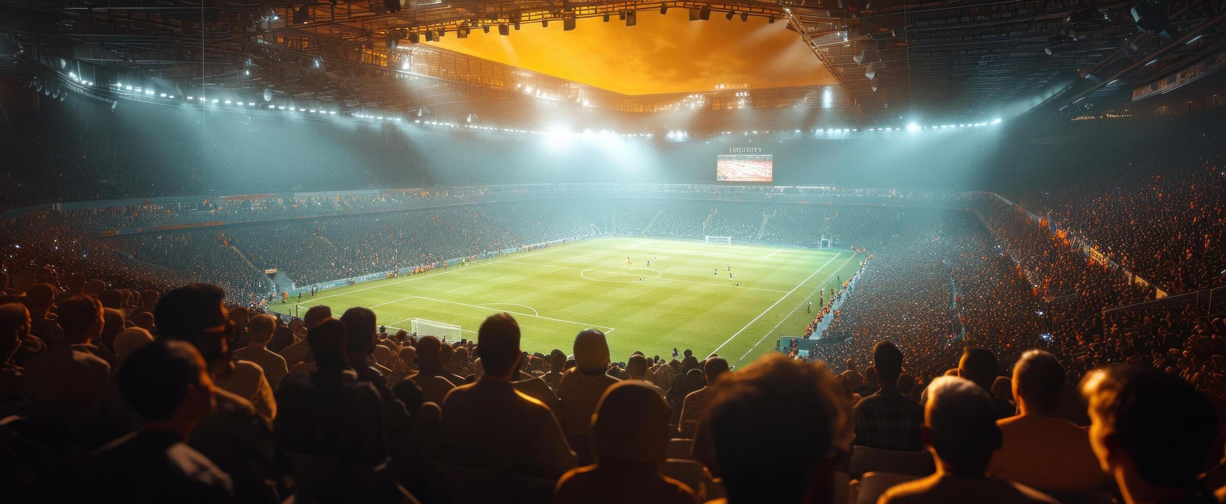 ai generiert Menschen sind Aufpassen Fußball im ein Stadion foto