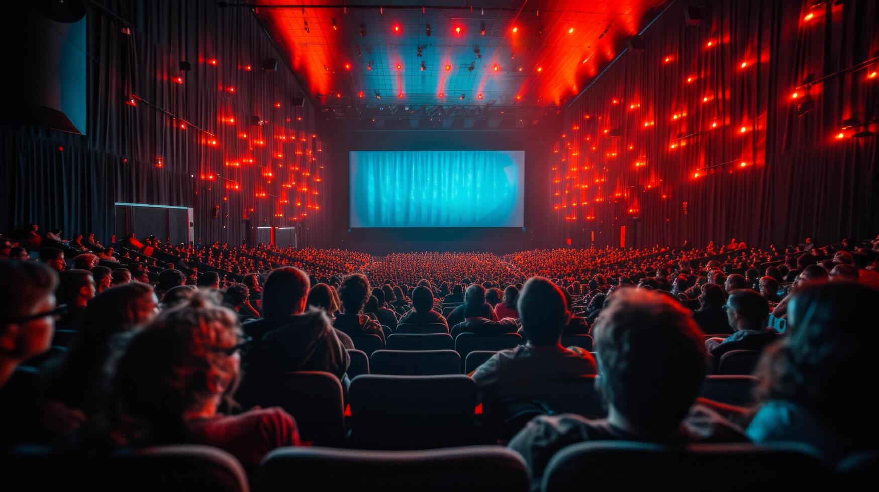 ai generiert begeistert Cineasten erkunden vielfältig Genres und International Kino beim geschäftig Film Feste. foto