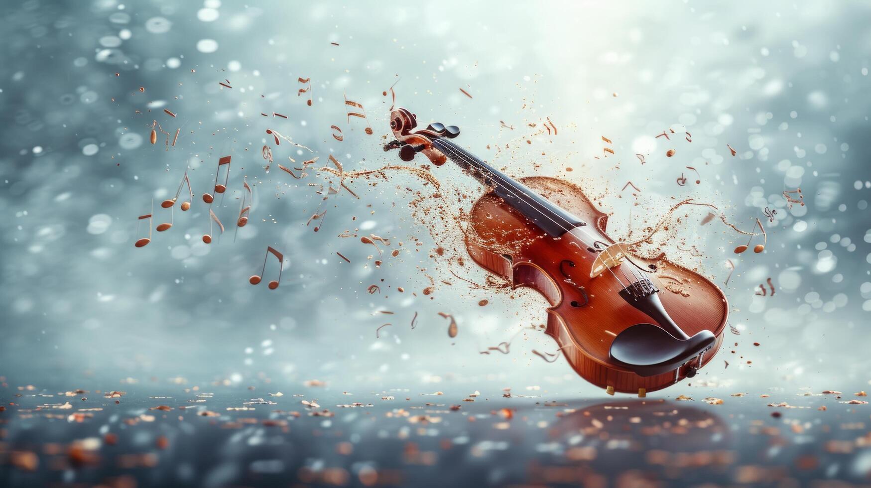 ai generiert minimalistisch Hintergrund mit ein Violine und schwebend Musical Anmerkungen foto