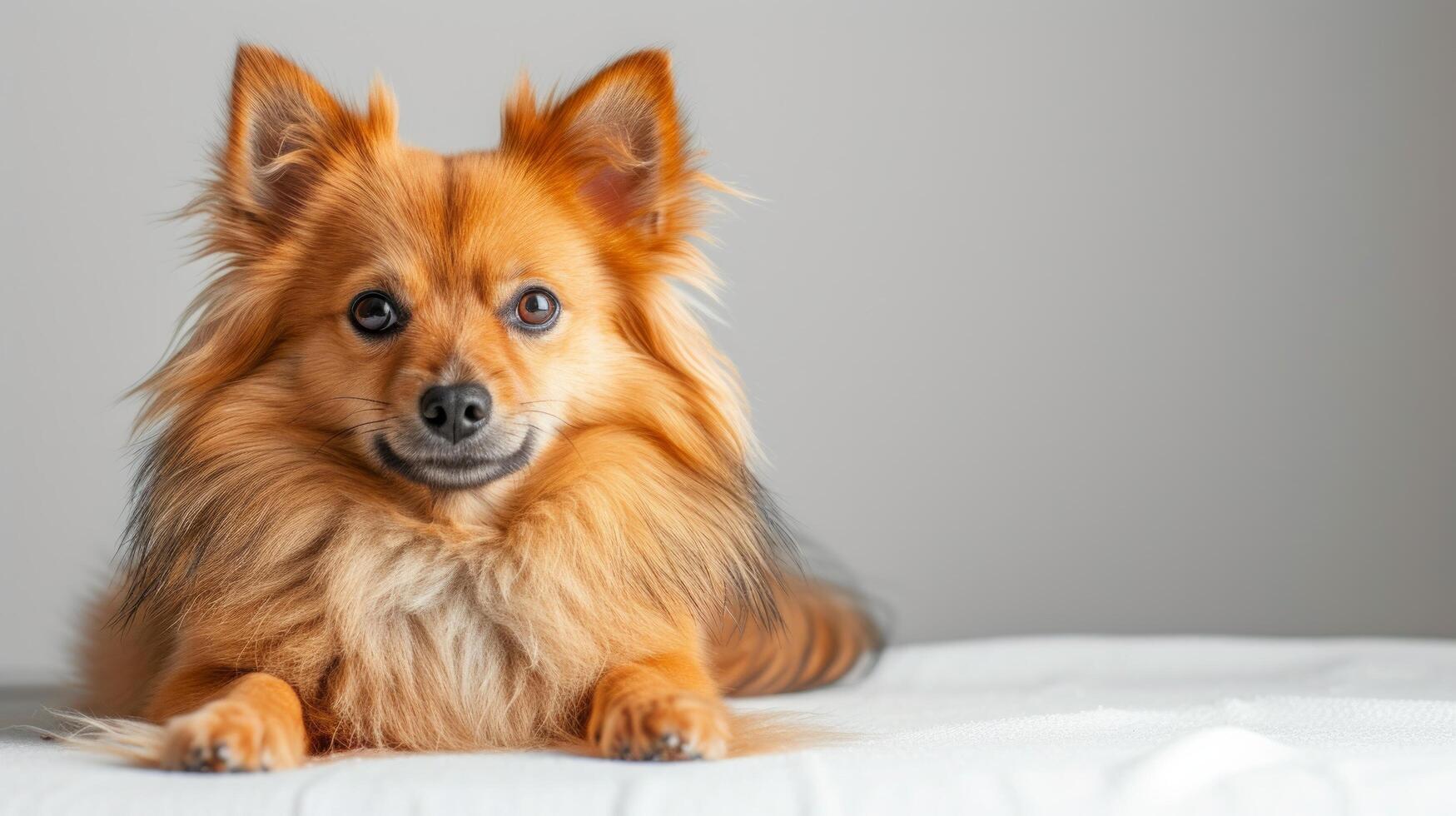 ai generiert minimalistisch Darstellung von ein süß flauschige Hund, betonen es ist Sanft Pelz und sanft Haltung. foto