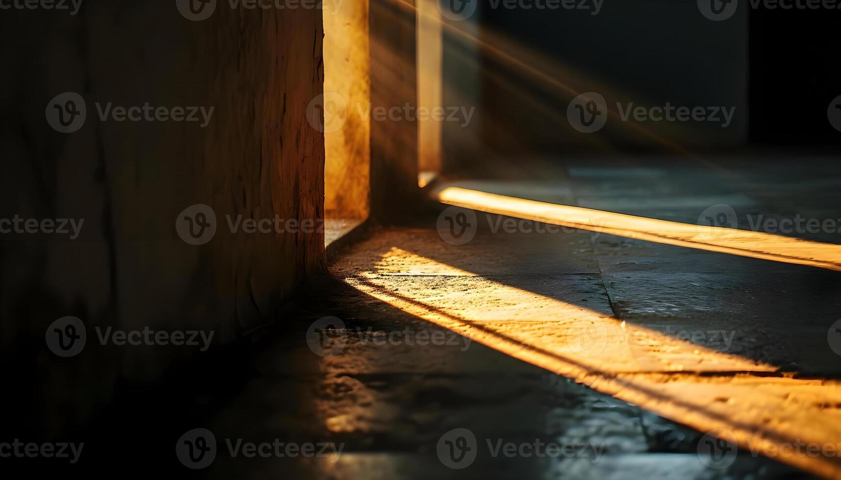 ai generiert das Sonne ist leuchtenden durch das Fenster auf das Fußboden foto