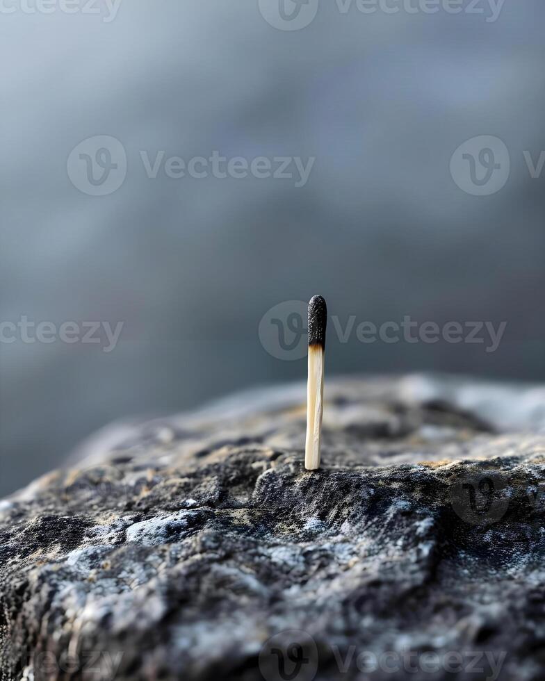 ai generiert ein Single Streichholz kleben aus von ein Felsen foto