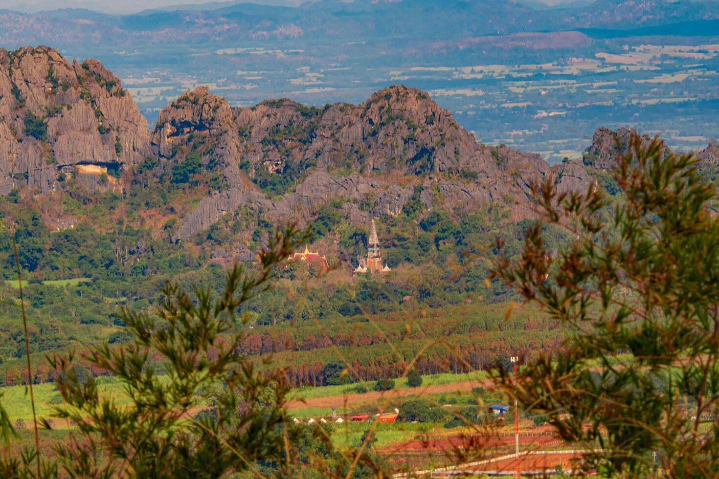 das atemberaubend Aussicht im Wald Park von ein Touristen Standpunkt wie Sie gehen Nieder ein Hügel mit Hintergrund von Blau Himmel, Regenwald, Thailand. Vogel Auge Sicht. Antenne Sicht. foto