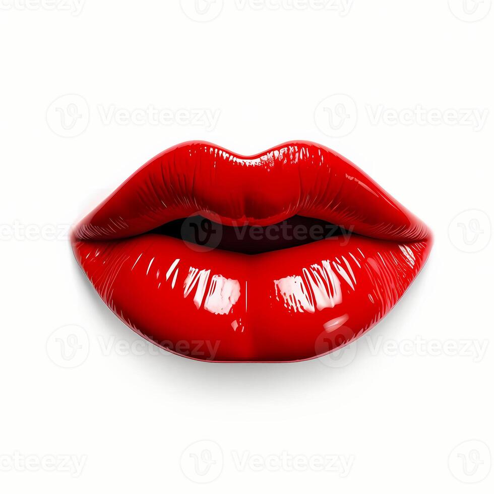ai generiert rot schön Lippen isoliert auf Weiß Hintergrund. foto