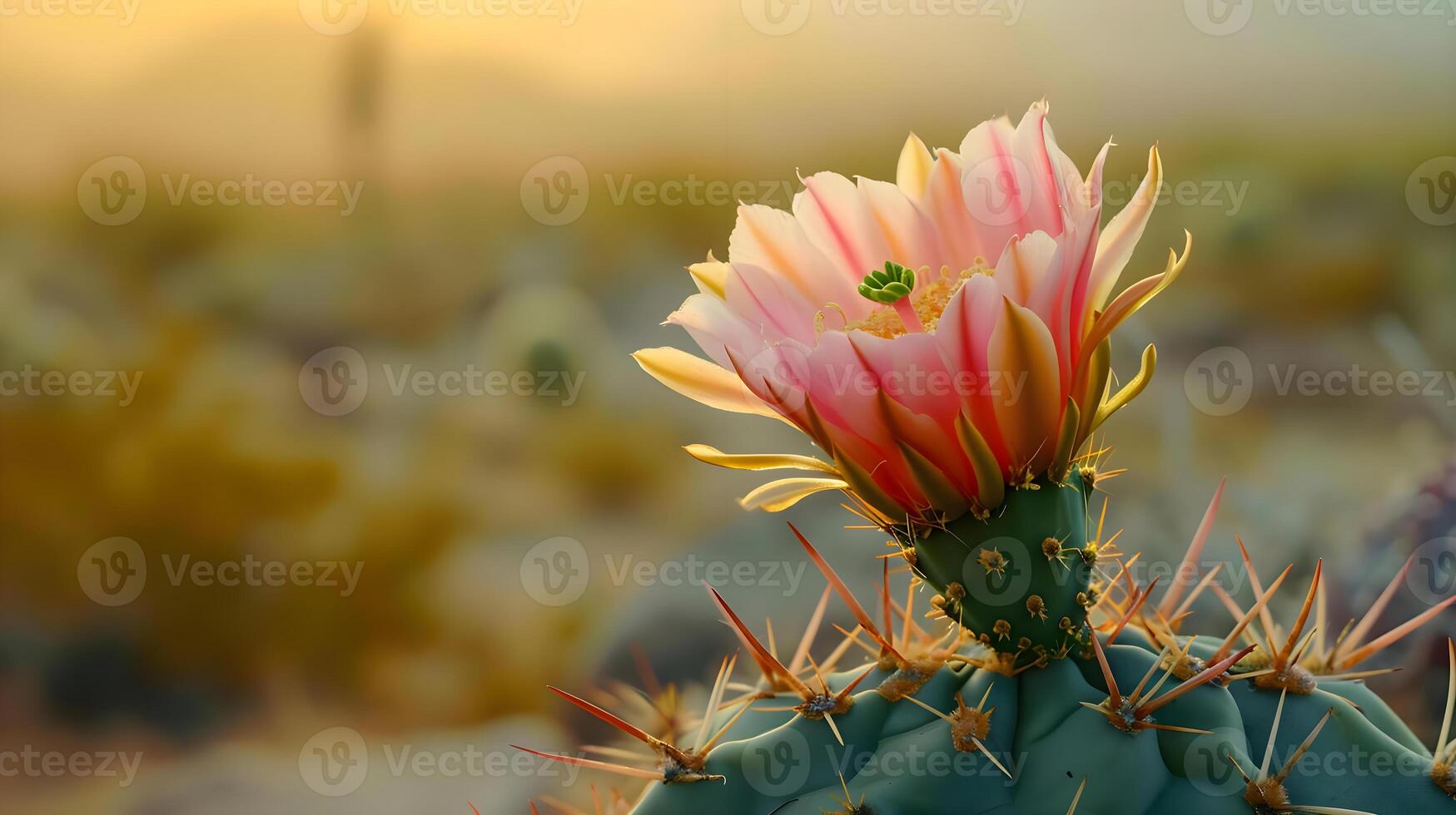 ai generiert ein Kaktus mit ein Blume im das Mitte von es foto