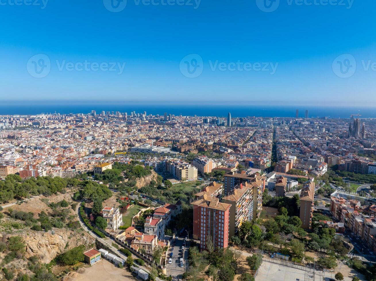 Antenne Aussicht von Barcelona Stadt Horizont. foto