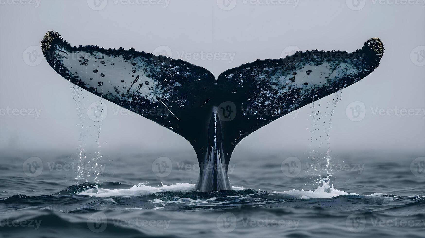 ai generiert ein Wal Schwanz flattert aus von das Wasser foto