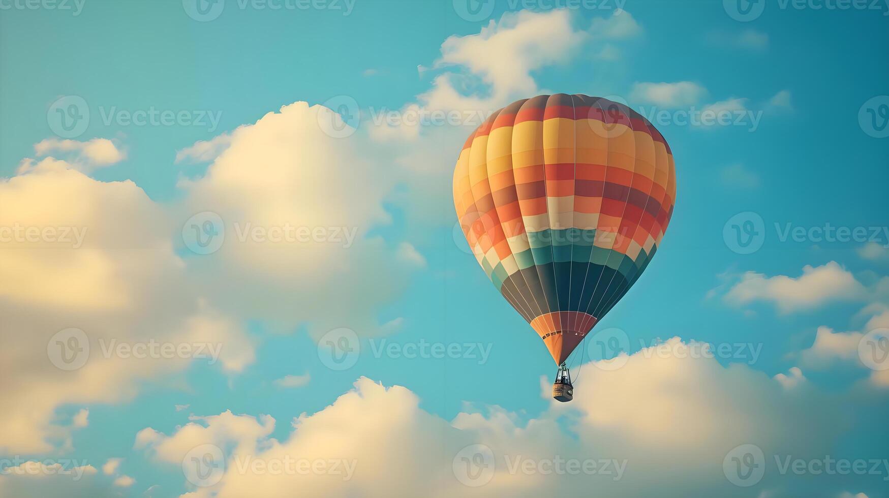 ai generiert ein heiß Luft Ballon fliegend durch ein wolkig Blau Himmel foto