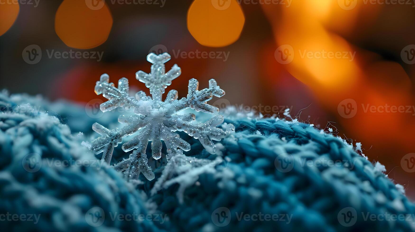 ai generiert ein schließen oben von ein Schneeflocke auf ein Decke foto