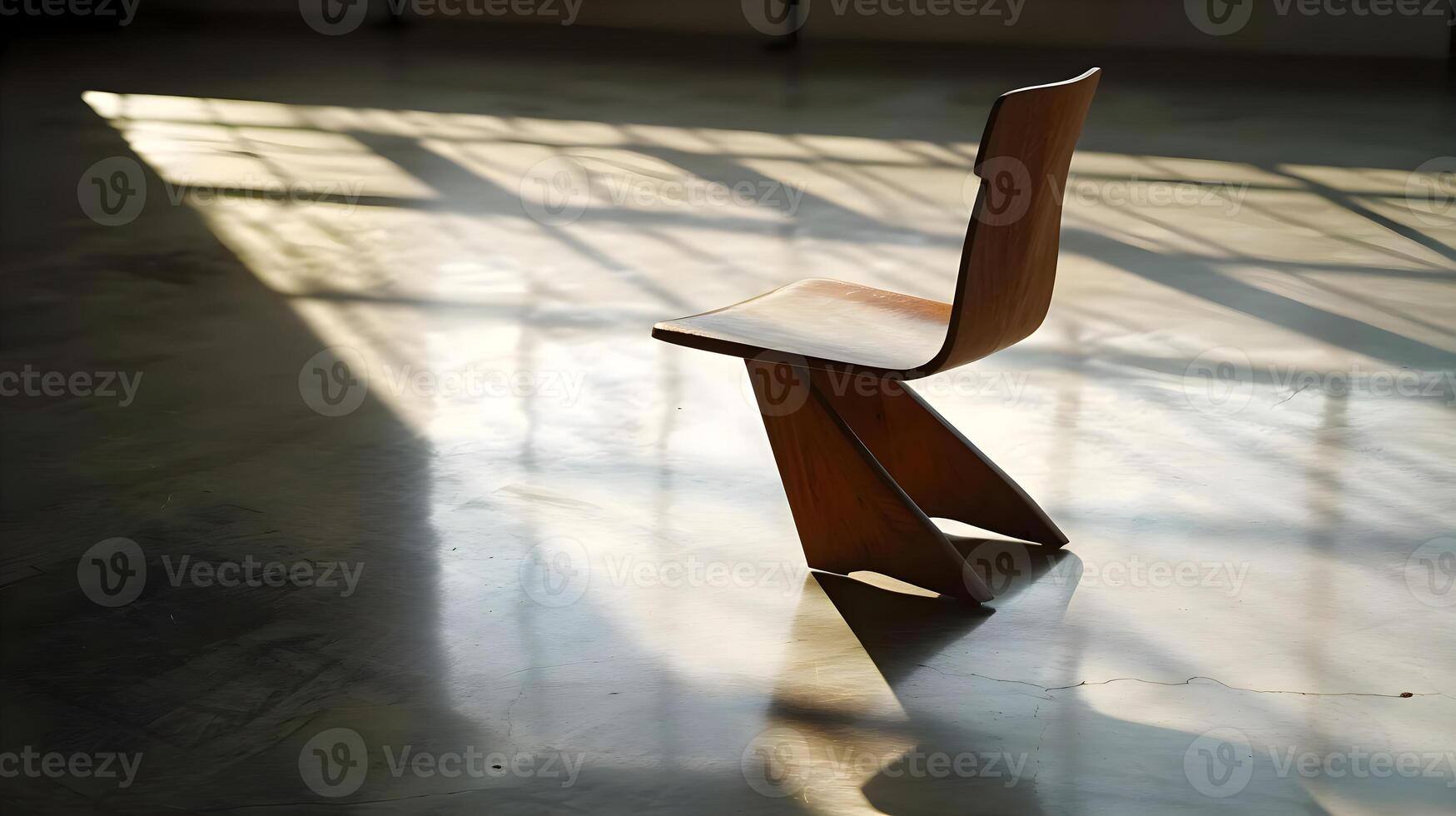 ai generiert ein hölzern Stuhl Sitzung auf oben von ein schwer Holz Fußboden foto