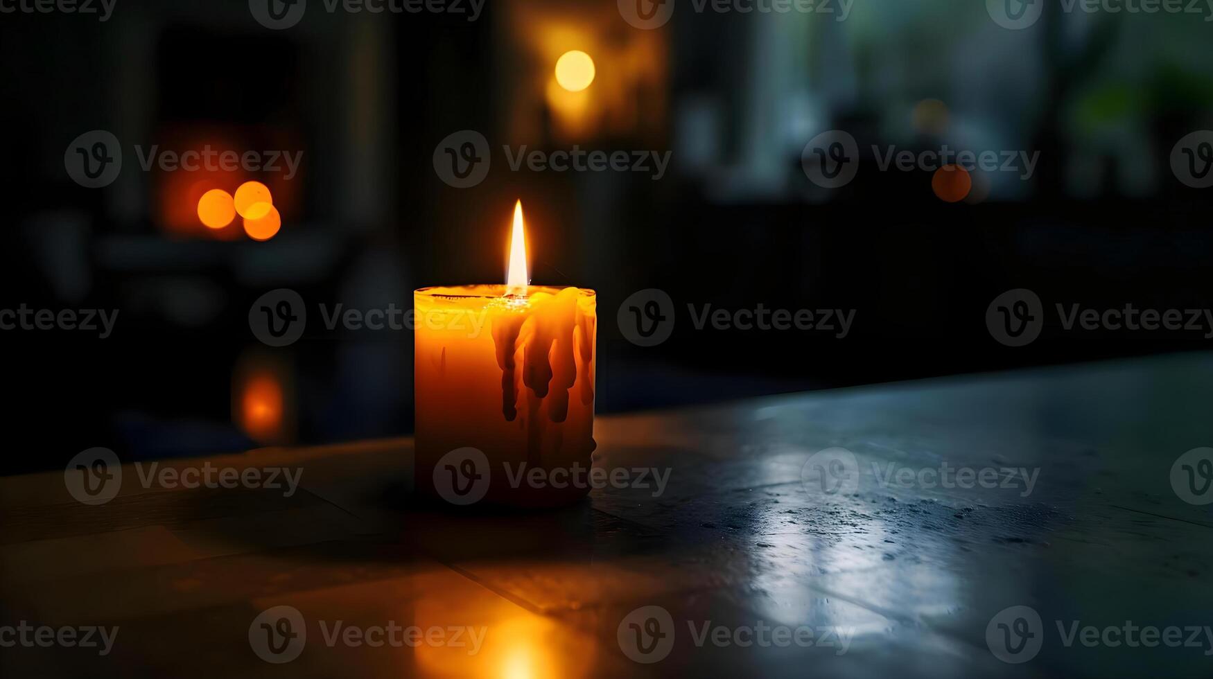 ai generiert ein zündete Kerze Sitzung auf oben von ein hölzern Tabelle foto