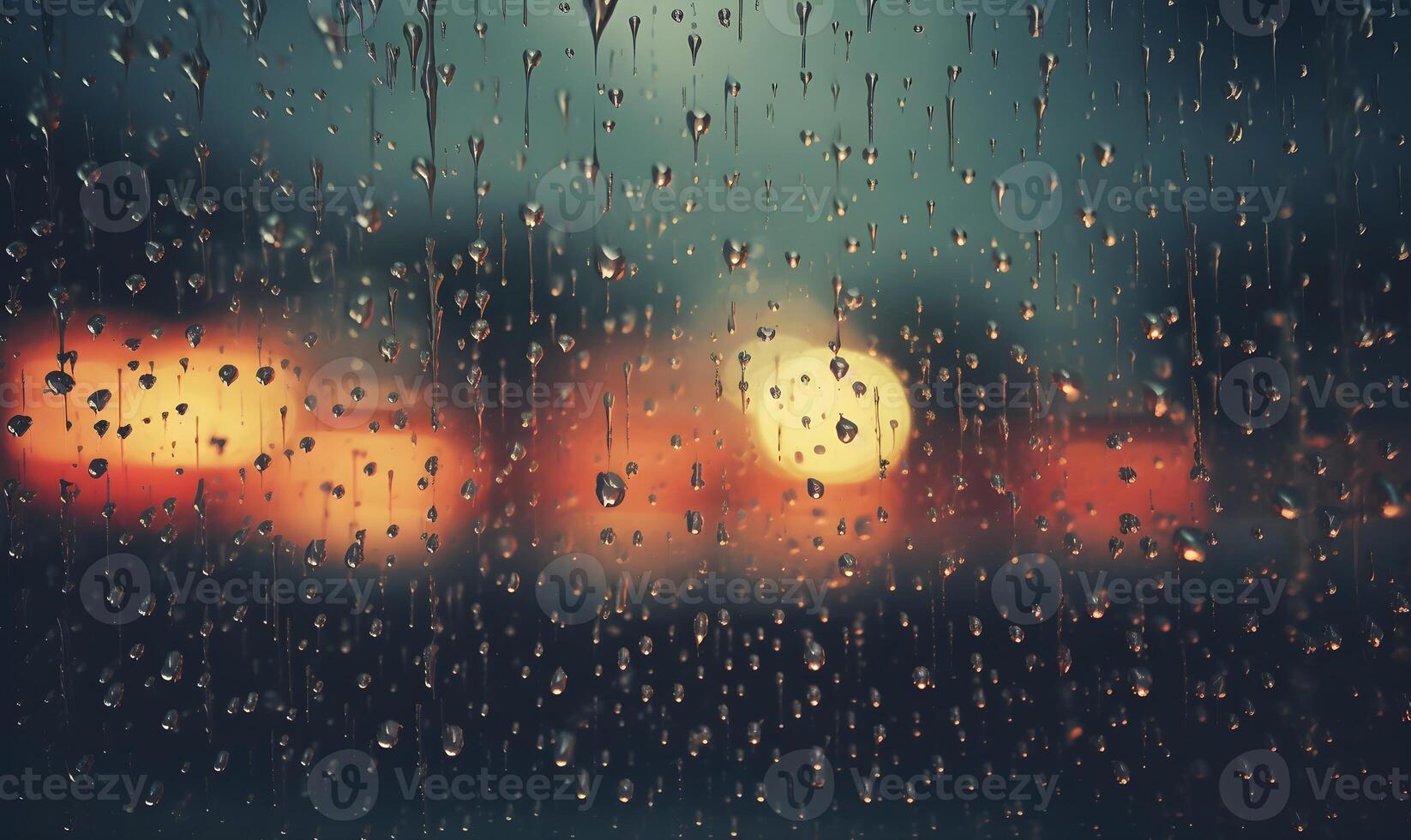 ai generiert Regen Tropfen auf ein Bokeh Hintergrund foto