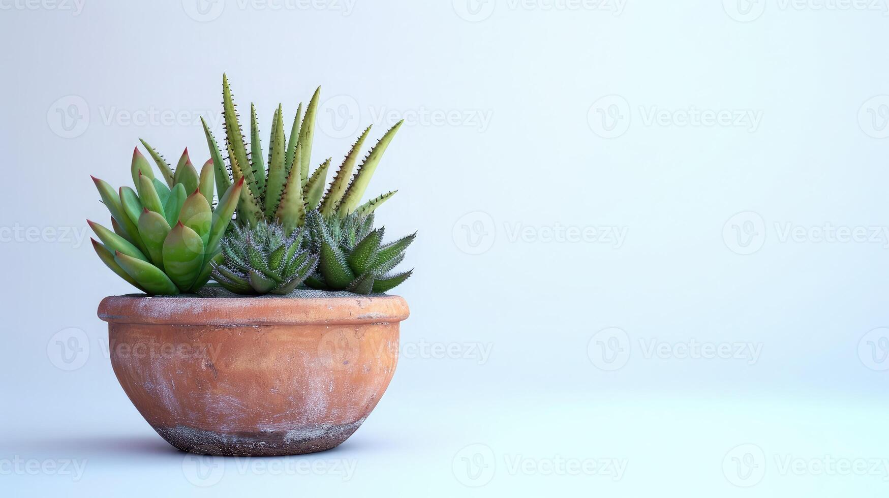 ai generiert klein Pflanze im Topf Sukkulenten oder Kaktus isoliert auf Weiß Hintergrund foto