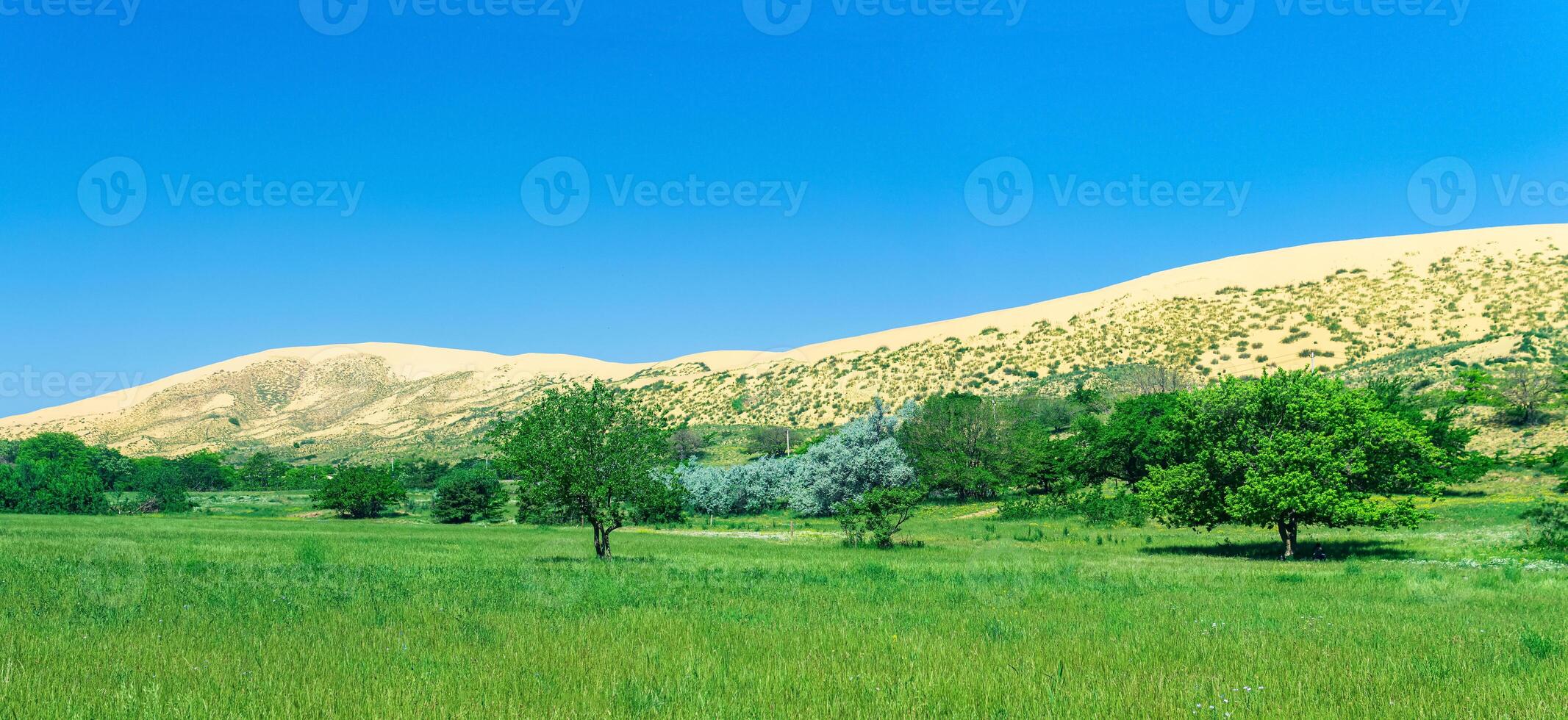 natürlich Landschaft mit ein enorm Sand Düne sarykum im das Hintergrund foto
