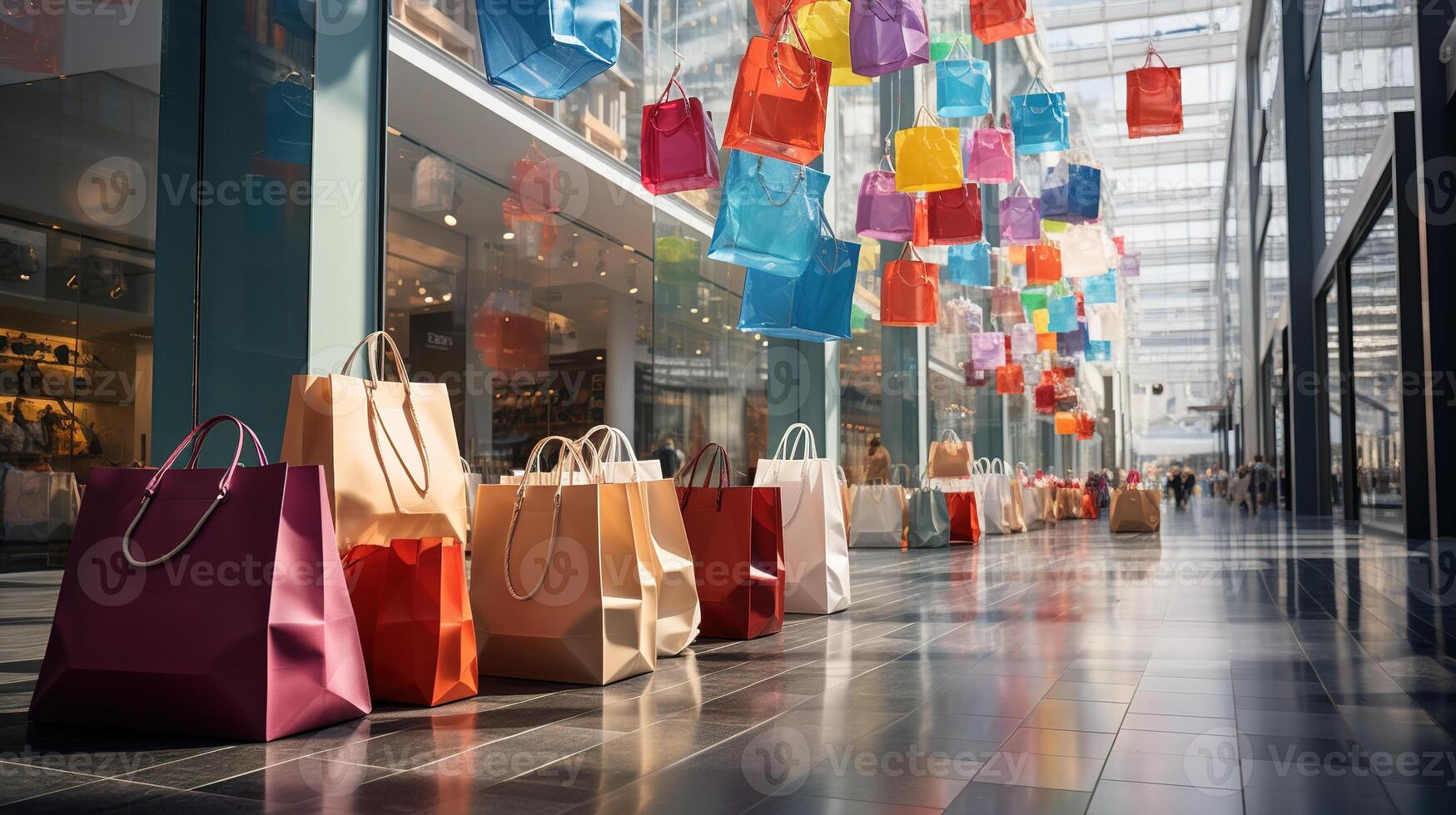 Einkaufen Taschen im das Einkaufen Einkaufszentrum. Einkaufen Konzept foto