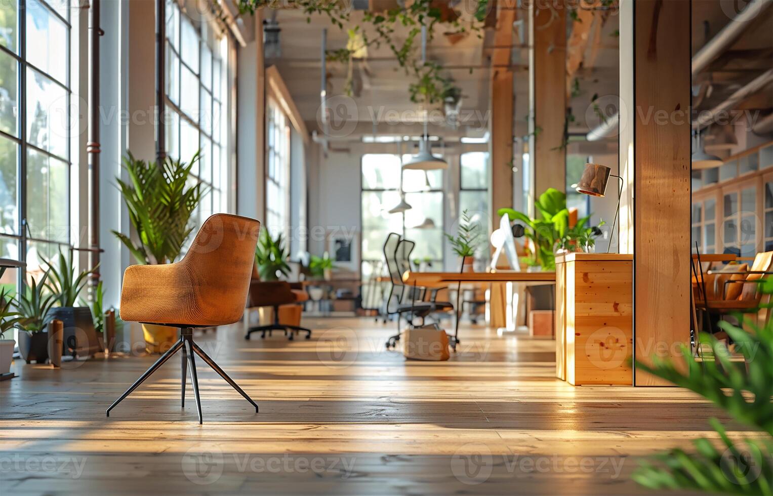 ai generiert Holz gefertigt Büro Innere Inspirationen foto