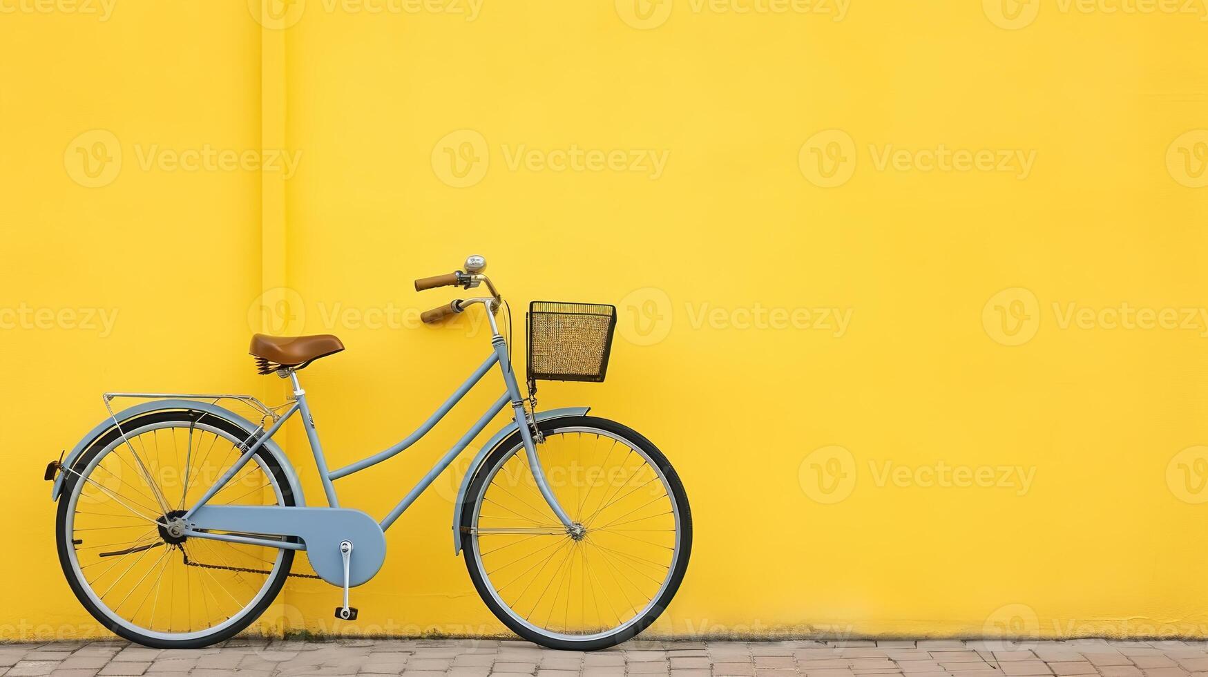 ai generiert Jahrgang Fahrrad auf Gelb Mauer Hintergrund, Jahrgang Farbe Ton. foto