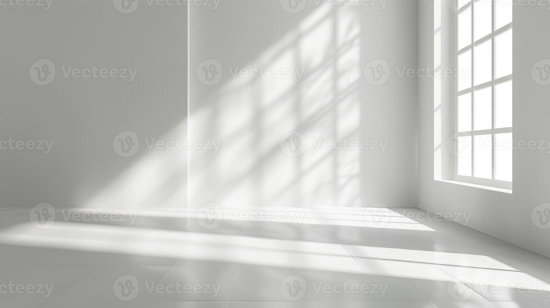 ai generiert abstrakt Weiß Studio Hintergrund zum Produkt Präsentation. leeren Zimmer mit Schatten von Fenster. Anzeige Produkt mit verschwommen Hintergrund. foto
