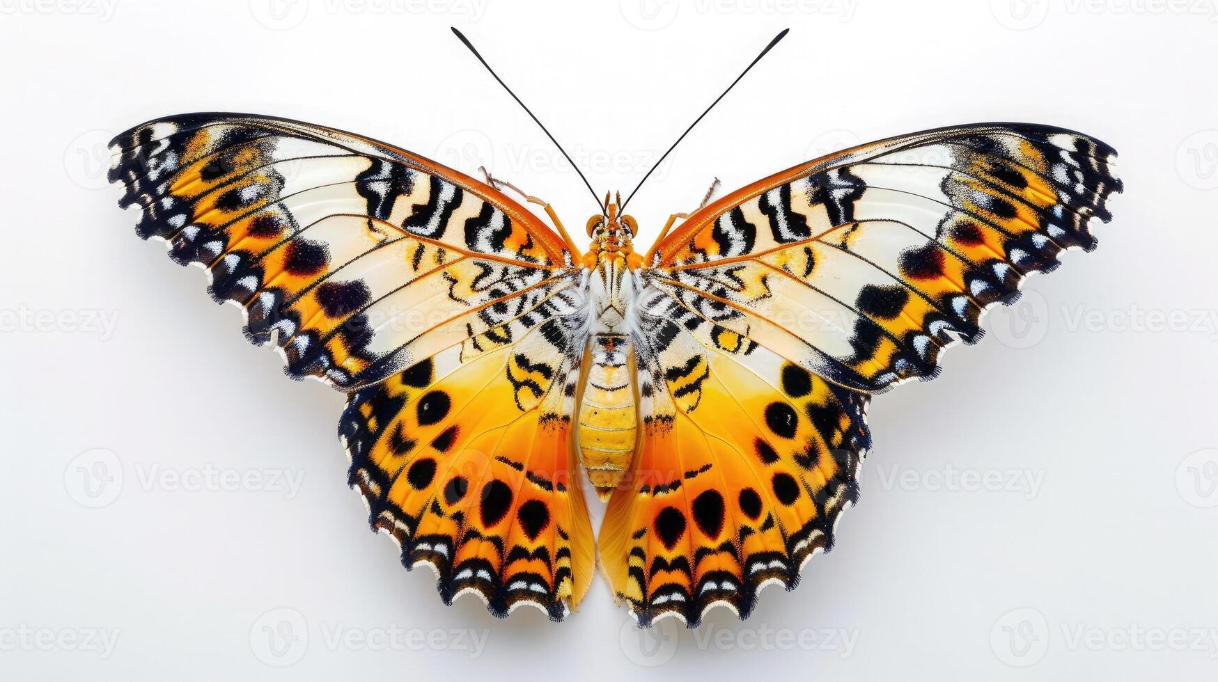 ai generiert schön Schmetterling, malaiisch Florfliege, Leopard Florfliege Schmetterling isoliert auf Weiß Hintergrund. foto