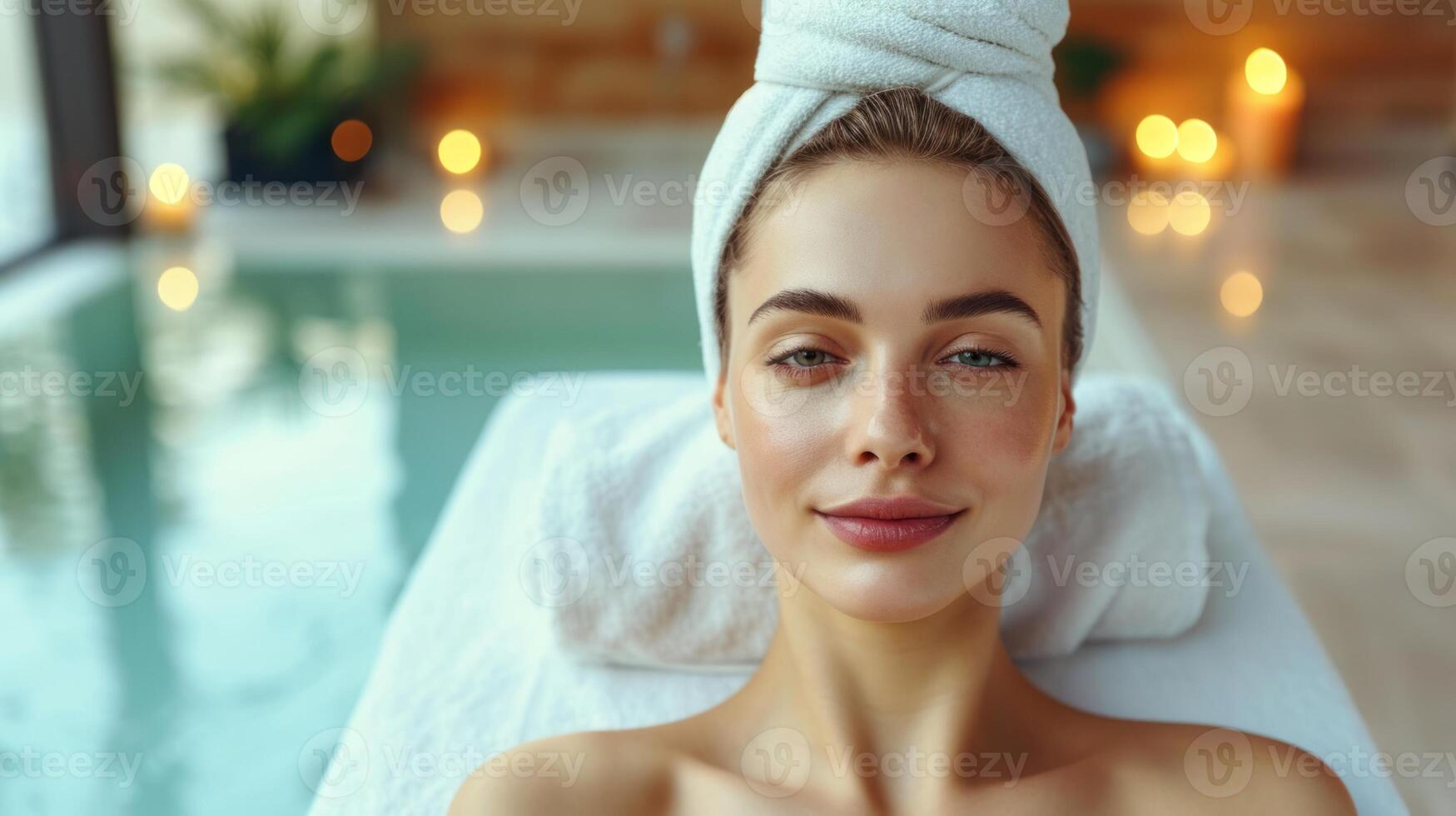 ai generiert entspannt schön Frau im Spa Salon. natürlich Alternative Therapie, Spa Behandlung Konzept foto