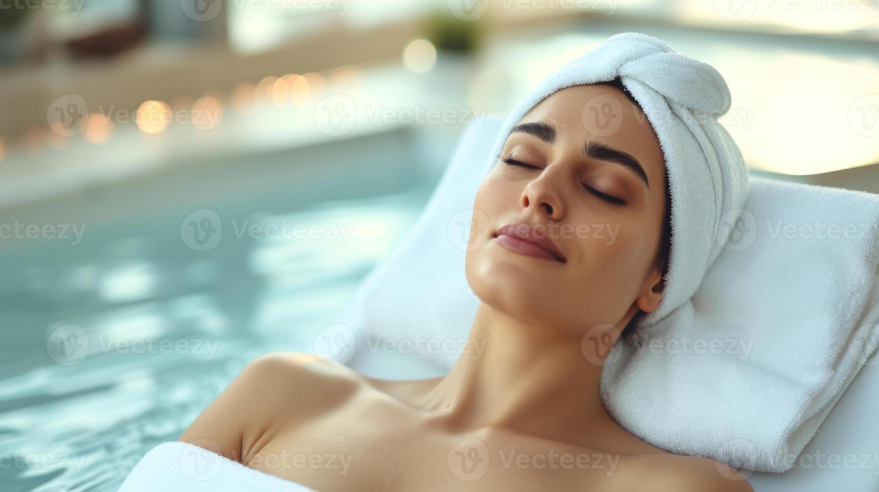 ai generiert entspannt schön Frau im Spa Salon. natürlich Alternative Therapie, Spa Behandlung Konzept foto