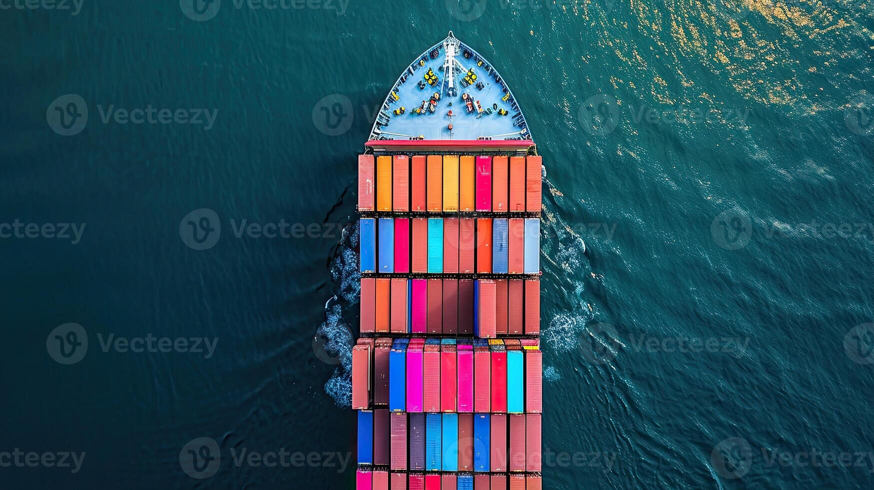ai generiert Antenne oben Aussicht Container Ladung Schiff foto
