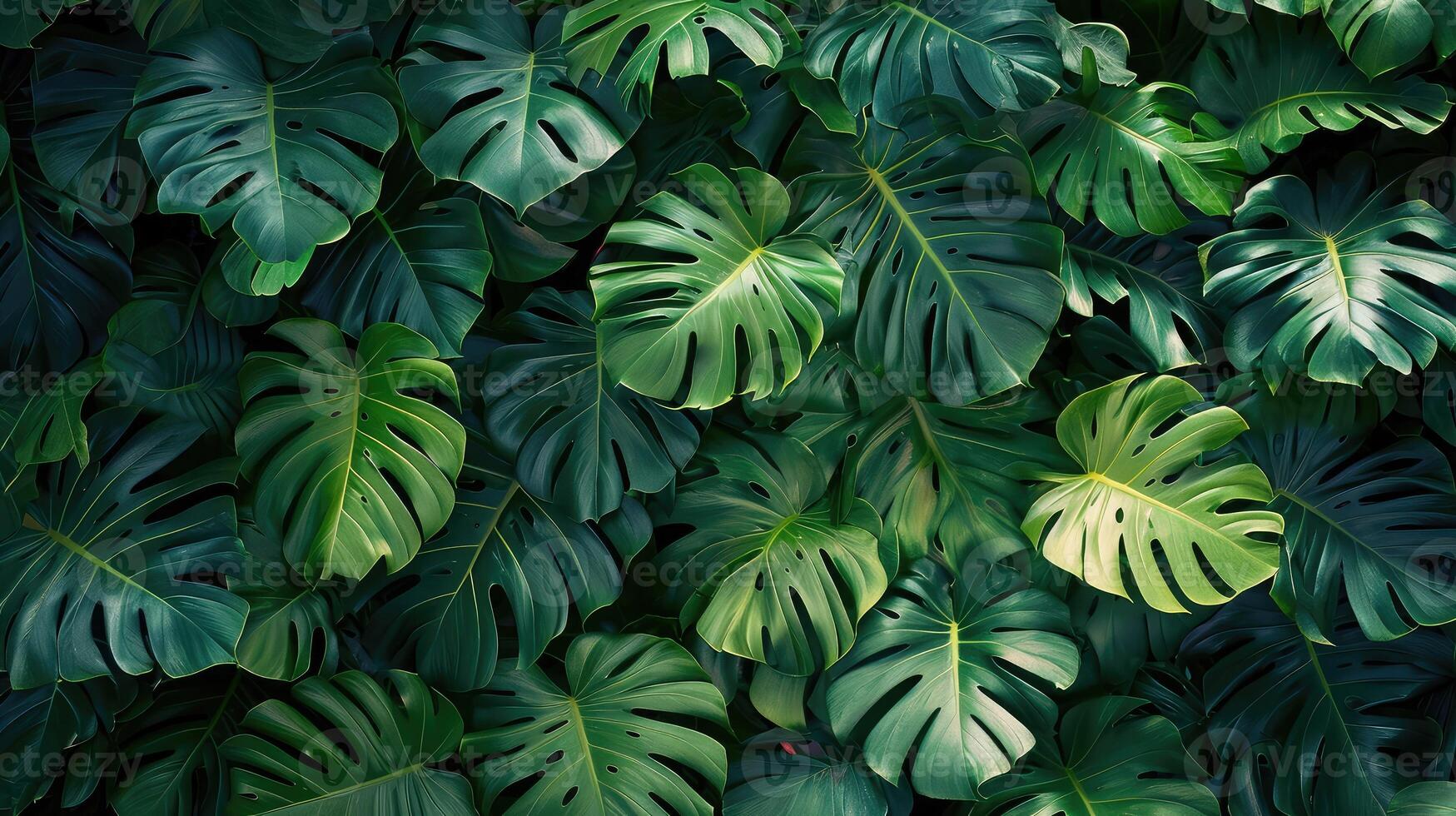 ai generiert Monstera Mauer. tropisch Grün Blätter, Blumen- Muster Hintergrund foto