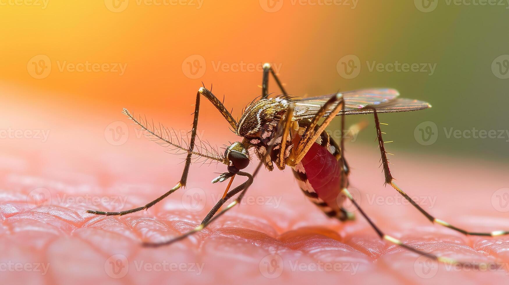 ai generiert gefährlich Malaria infiziert Moskito Haut beissen. Leishmaniose, Enzephalitis, Gelb Fieber, Dengue, Malaria Krankheit foto