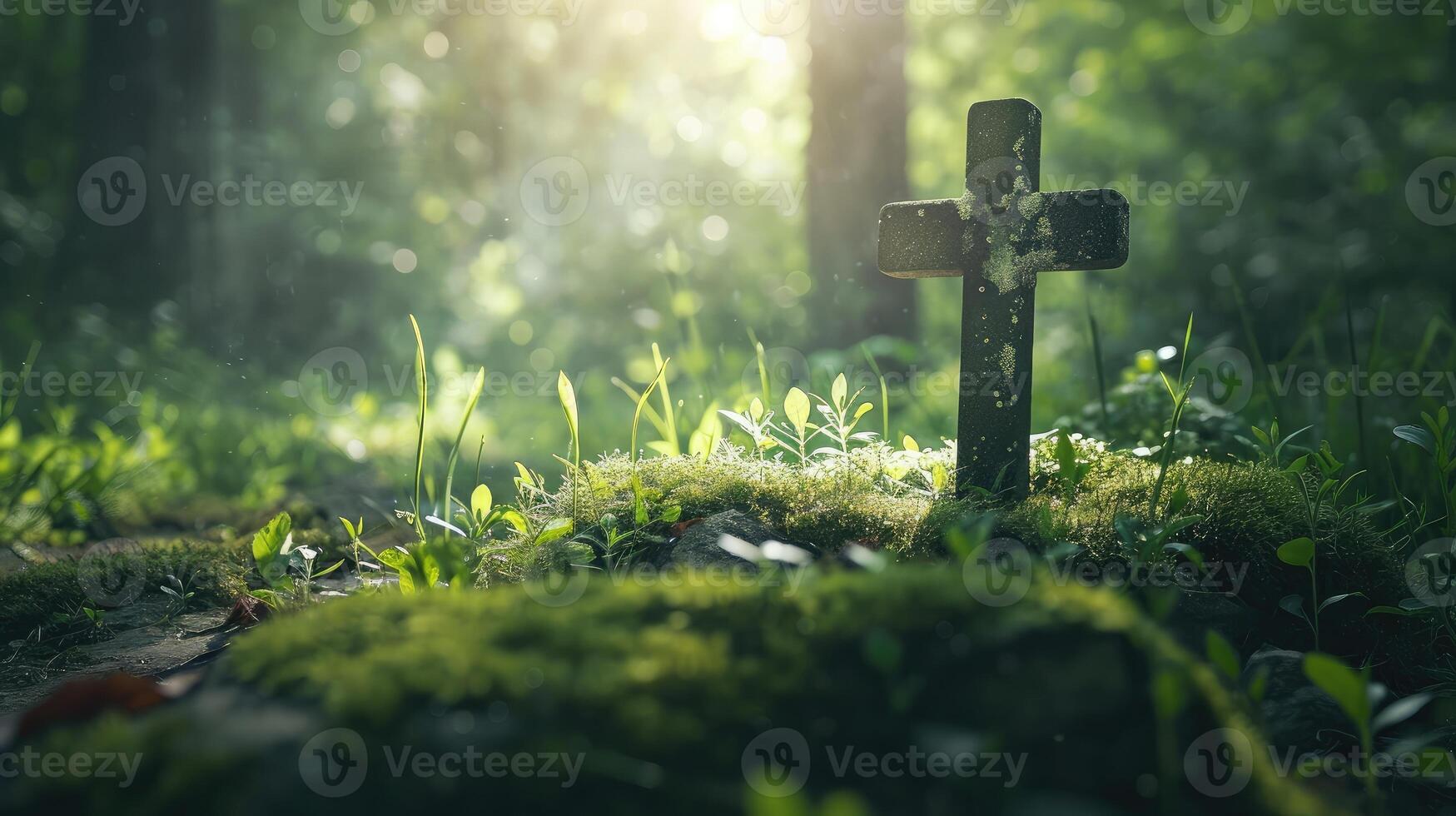 ai generiert Christian Kreuz im Natur foto