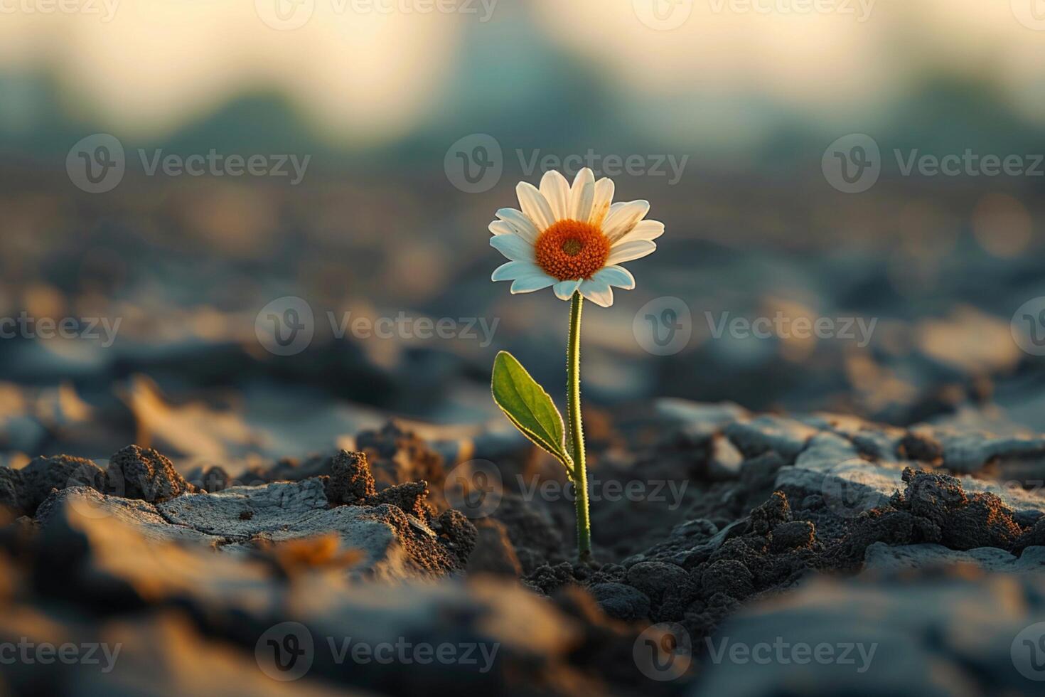 ai generiert Symbol von Elastizität hoffnungsvoll Blume blüht inmitten trocken Boden foto