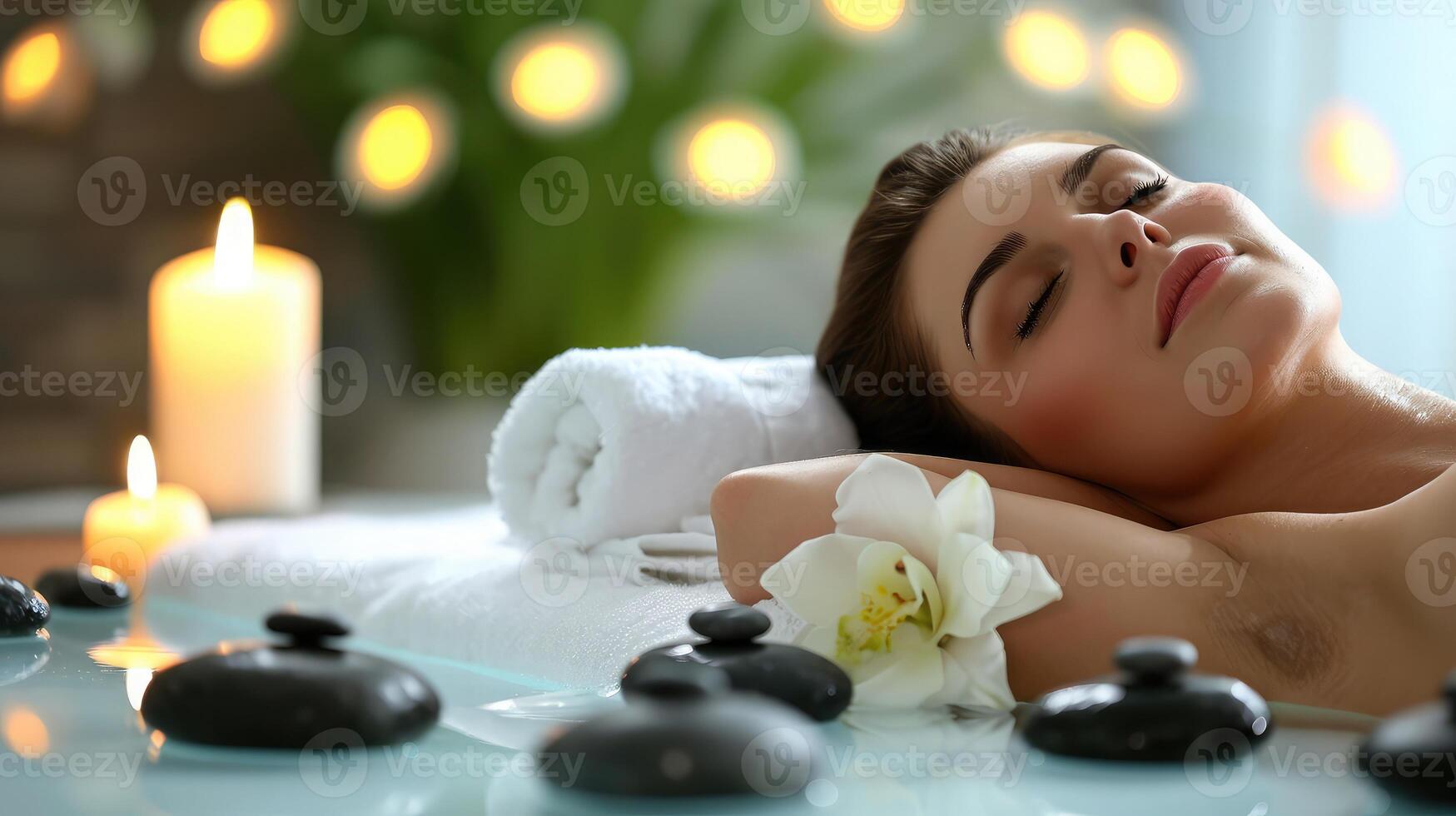 ai generiert Spa Komposition mit Aroma Öl auf grau Tabelle foto