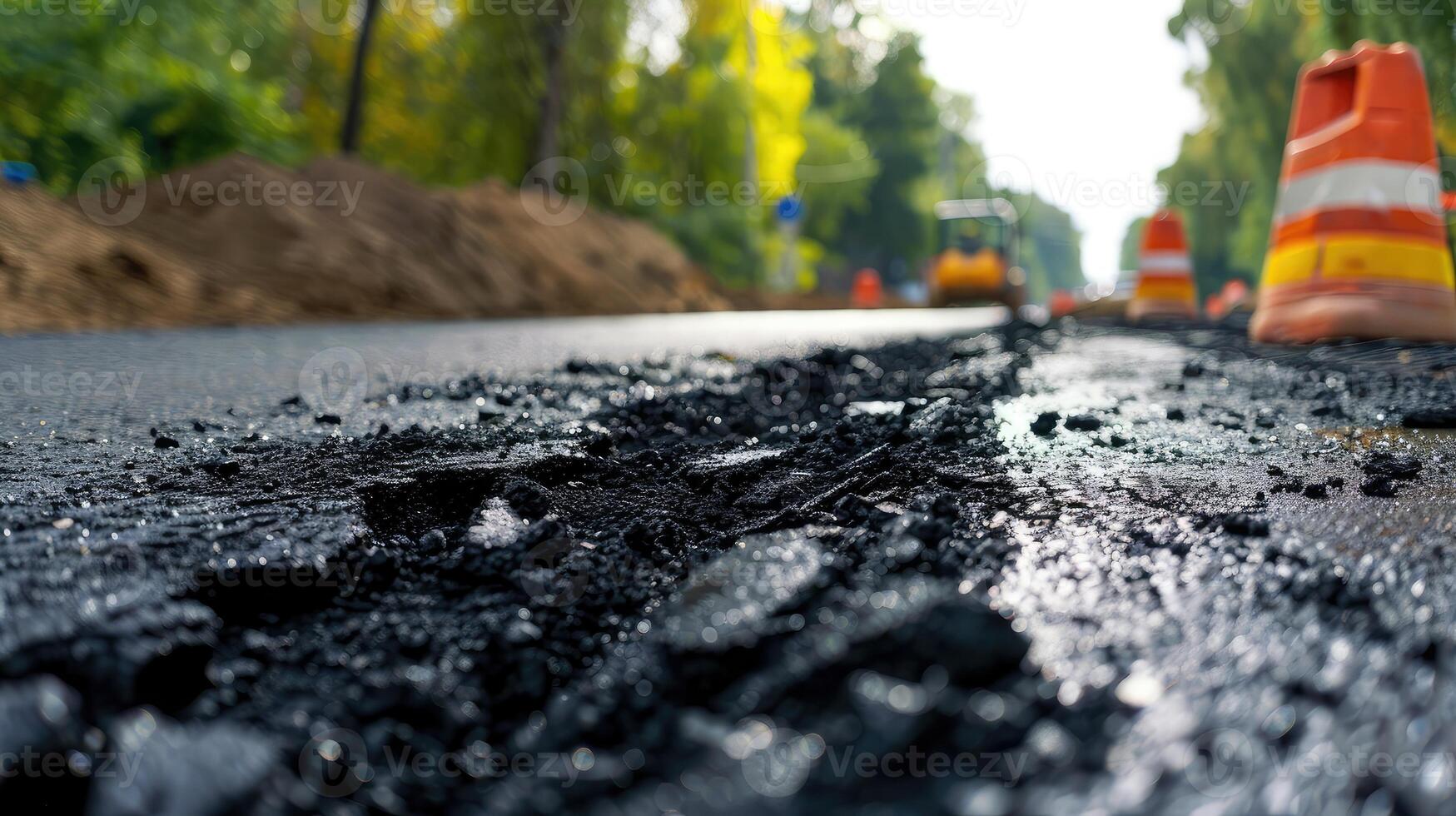 ai generiert Straße wieder auftauchen. frisch Asphalt Konstruktion. Schlecht Straße foto