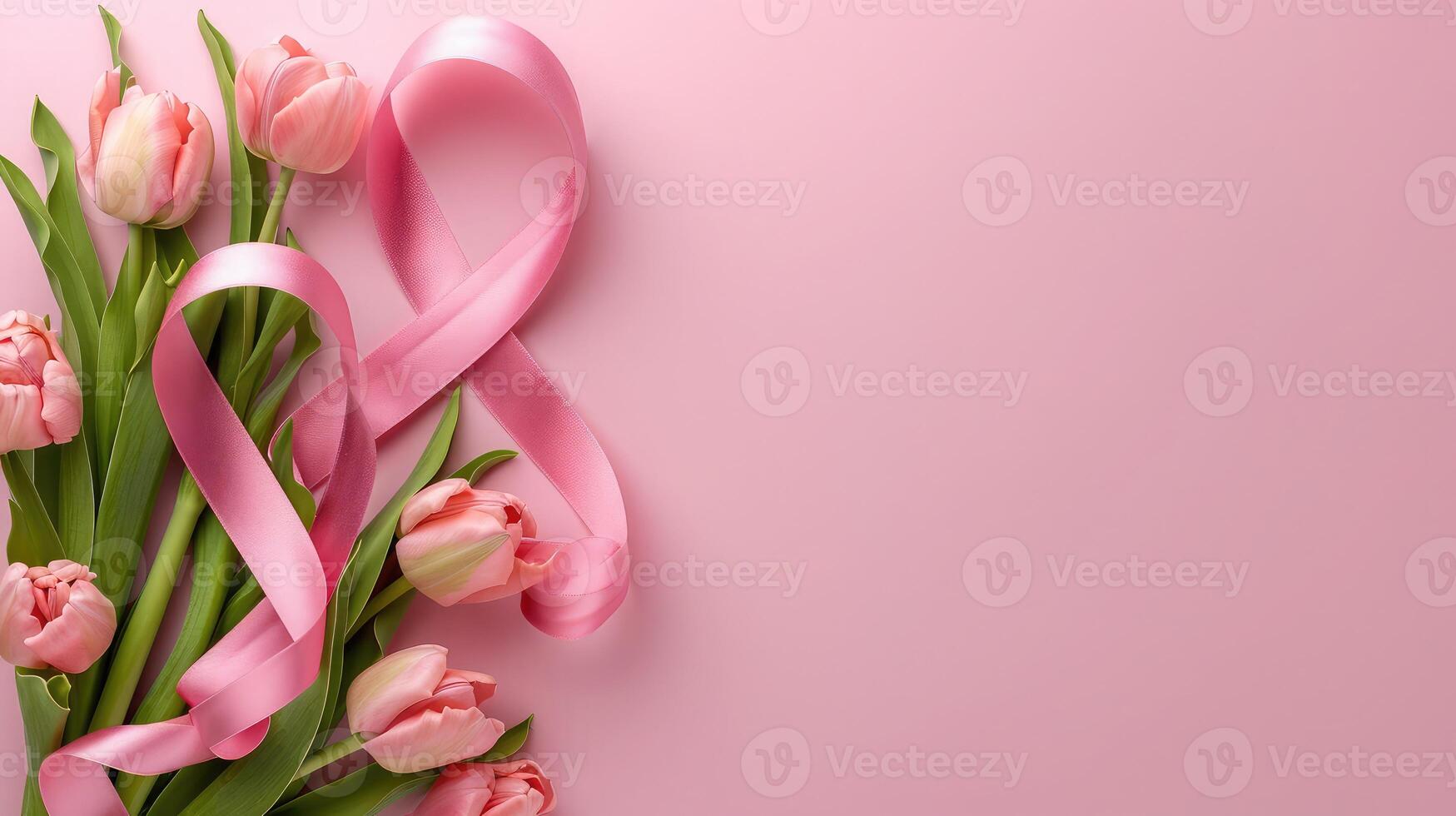 ai generiert Zahl 8 gemacht von Band und Tulpe Blumen zum International Damen Tag Feier auf Rosa Hintergrund mit Raum zum Text foto