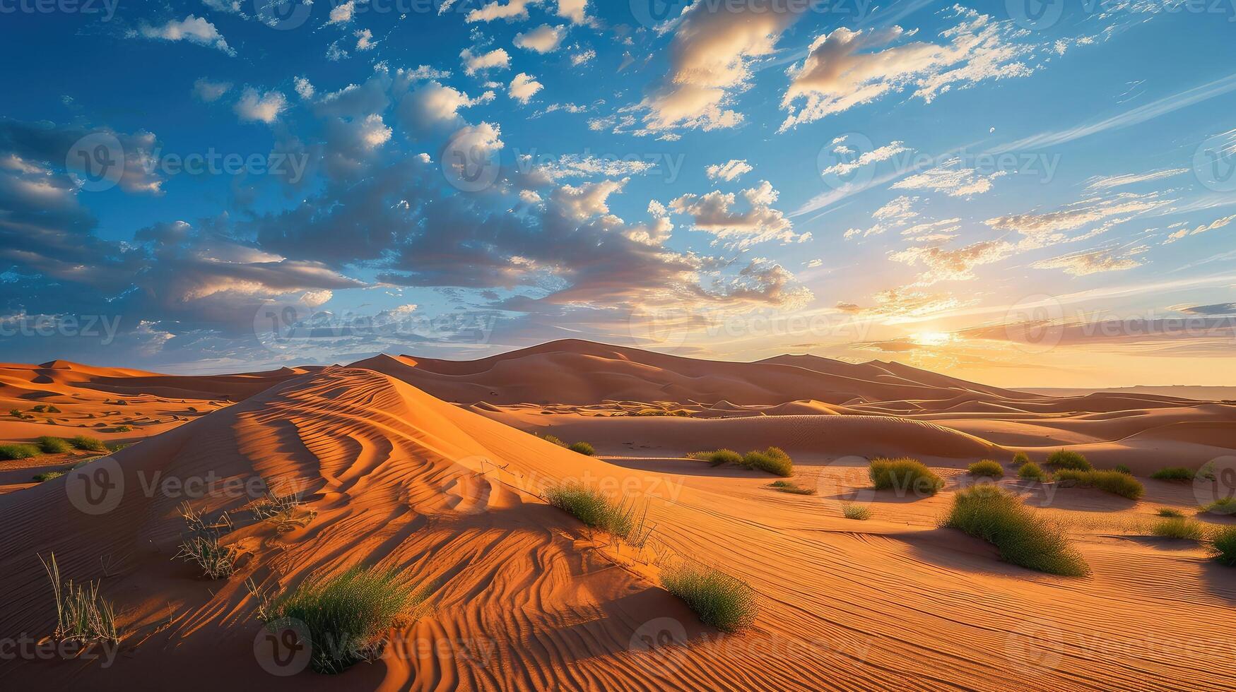 ai generiert Frühling Sonnenuntergang beim das Tore , mit das Sand Dünen beleuchtet foto