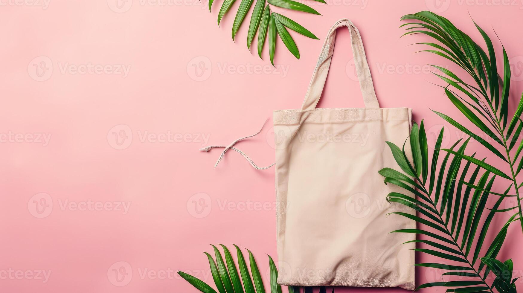 ai generiert Segeltuch Tasche Tasche. wiederverwendbar Lebensmittelgeschäft Einkaufen Tasche mit Kopieren raum.beige Öko Tasche mockup.eco freundlich Konzept. Null verschwendung.denken grün.oben Sicht. foto