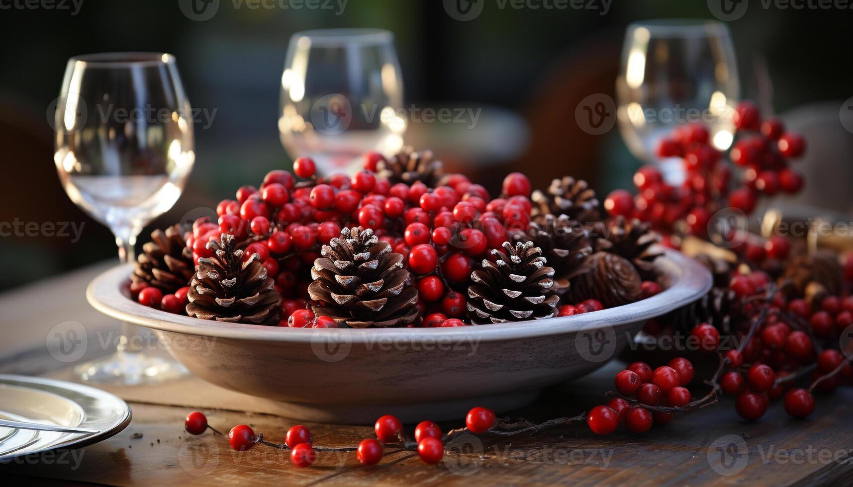 ai generiert frisch Preiselbeeren im ein hölzern Schüssel, perfekt zum Winter generiert durch ai foto