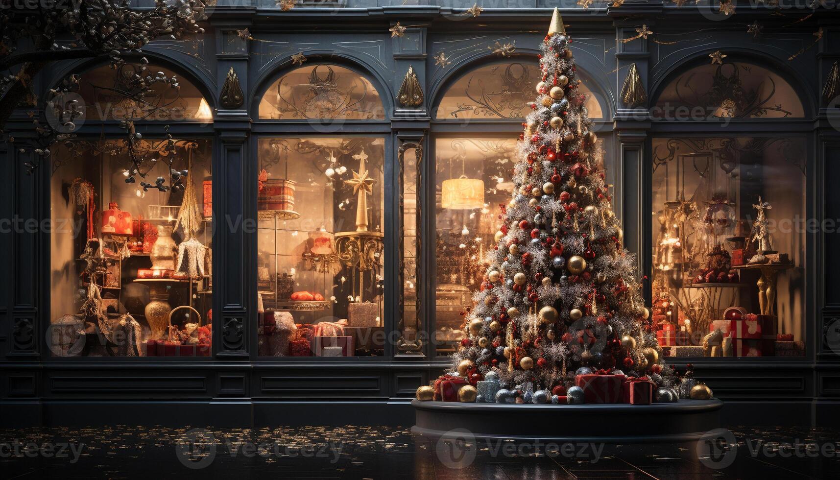 ai generiert Weihnachten Baum glühend mit bunt Dekorationen drinnen generiert durch ai foto